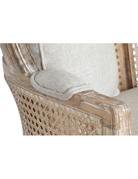 Canapé naturel en manguier sculpté rotin cannage coton 125x58x155 cm Isalina