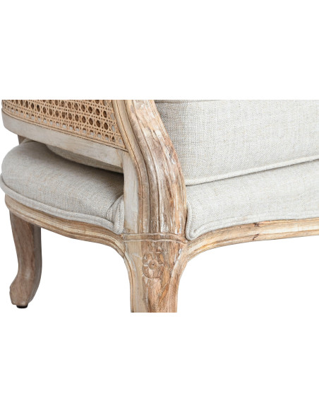 Canapé naturel en manguier sculpté rotin cannage coton 125x58x155 cm Isalina