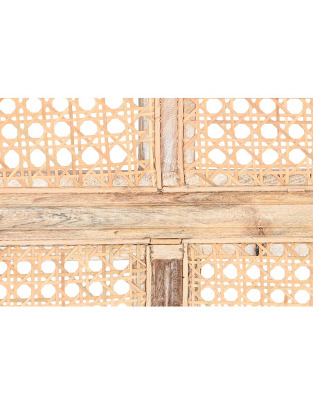 Canapé naturel en manguier sculpté rotin cannage coton 125x58x155 cm Isalina