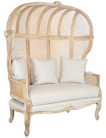 Canapé naturel en manguier sculpté rotin cannage coton 125x58x155 cm Isalina