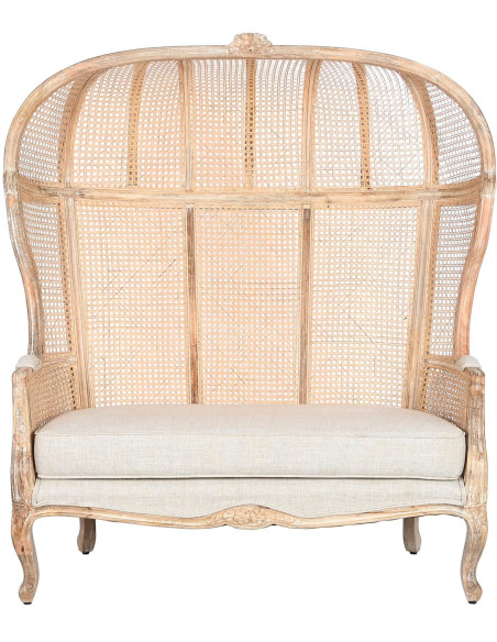 Canapé naturel en manguier sculpté rotin cannage coton 125x58x155 cm Isalina