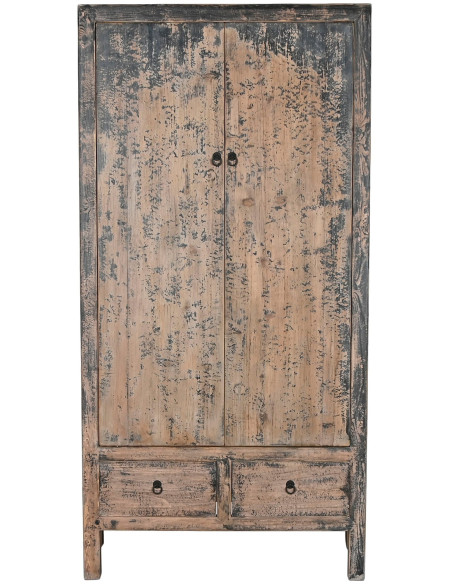 Armoire 2 portes 2 tiroirs vieillie en orme massif 100x50x200 cm Kyora