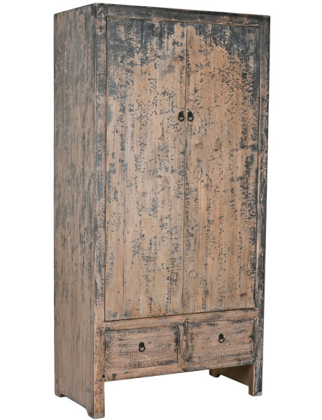 Armoire 2 portes 2 tiroirs vieillie en orme massif...