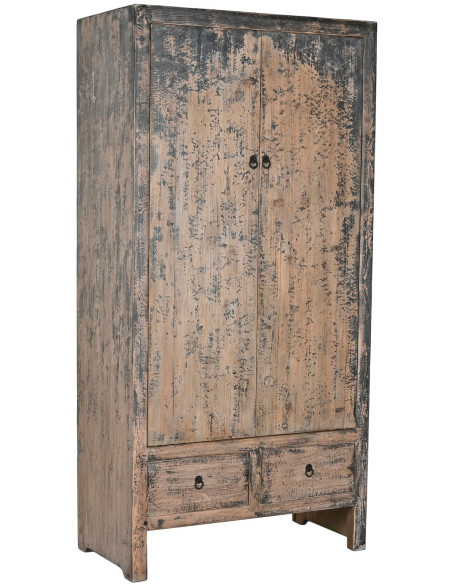 Armoire 2 portes 2 tiroirs vieillie en orme massif 100x50x200 cm Kyora