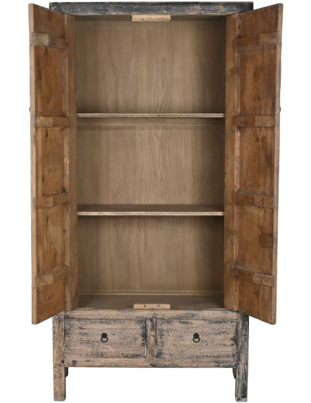 Armoire 2 portes 2 tiroirs vieillie en orme massif 100x50x200 cm Kyora