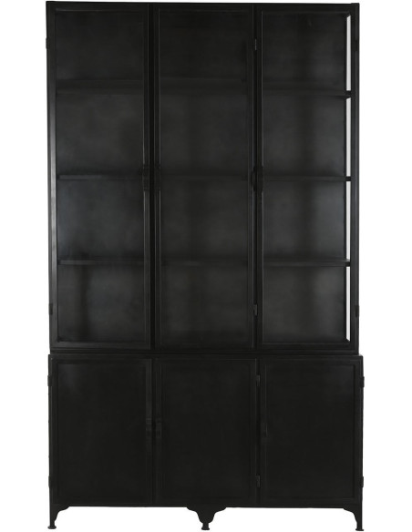 Vitrine vaisselier 6 portes en métal noir et verre transparent 142x47x240 cm Veyra