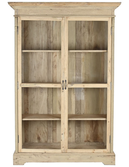 Vitrine 2 portes naturelle en bois recyclé et verre transparent 130x55x209 cm Teralis