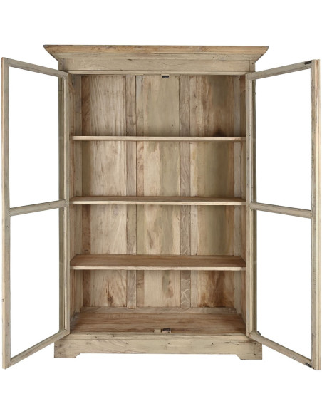 Vitrine 2 portes naturelle en bois recyclé et verre transparent 130x55x209 cm Teralis