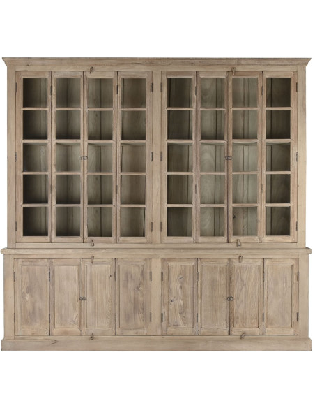 Vitrine vaisselier 8 portes naturelle en teck, manguier et verre transparent 270x43x244 cm Solmira