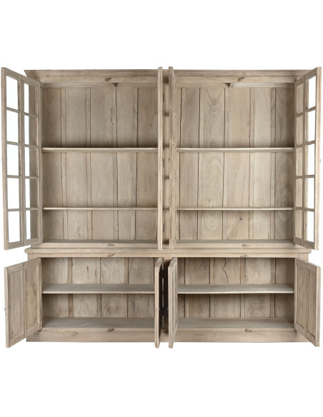 Vitrine vaisselier 8 portes naturelle en teck, manguier et verre transparent 270x43x244 cm Solmira