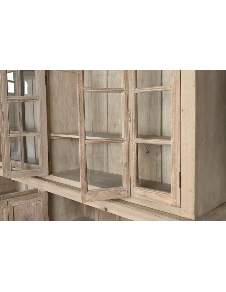 Vitrine vaisselier 8 portes naturelle en teck, manguier et verre transparent 270x43x244 cm Solmira