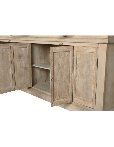 Vitrine vaisselier 8 portes naturelle en teck, manguier et verre transparent 270x43x244 cm Solmira