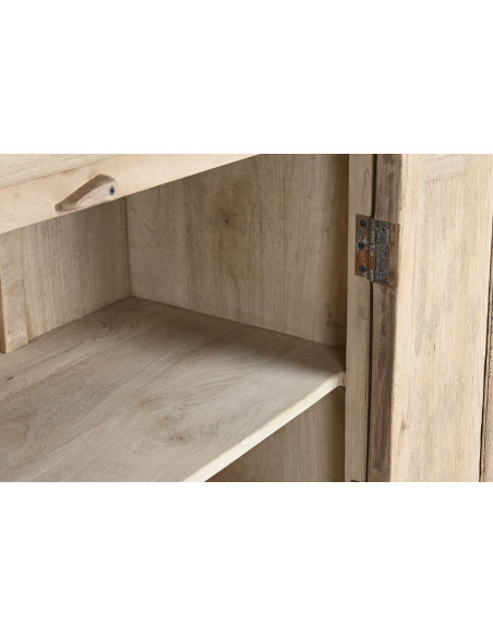 Vitrine vaisselier 8 portes naturelle en teck, manguier et verre transparent 270x43x244 cm Solmira