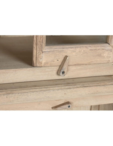 Vitrine vaisselier 8 portes naturelle en teck, manguier et verre transparent 270x43x244 cm Solmira