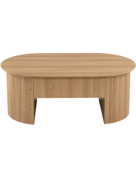 Table basse ovale plateau relevable en MDF finition chêne naturel 120x70x45 cm Lagos
