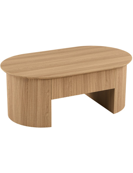 Table basse ovale plateau relevable en MDF finition chêne naturel 120x70x45 cm Lagos