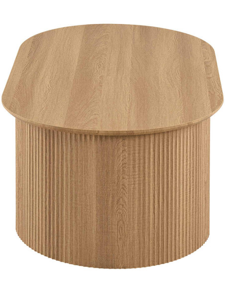 Table basse ovale plateau relevable en MDF finition chêne naturel 120x70x45 cm Lagos