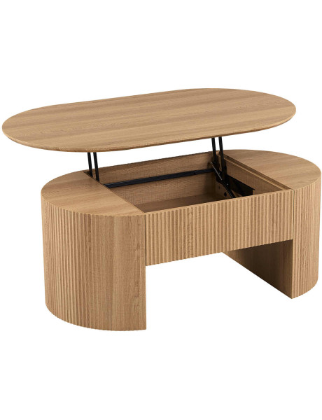 Table basse ovale plateau relevable en MDF finition chêne naturel 120x70x45 cm Lagos Rousseau - 2