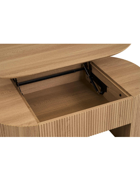 Table basse ovale plateau relevable en MDF finition chêne naturel 120x70x45 cm Lagos