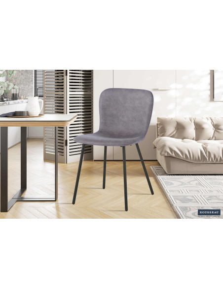 Chaise de salle à manger taupe en polyuréthane et métal noir 45x52x77 cm Susan