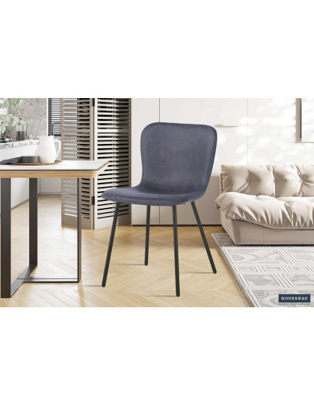 Chaise de salle à manger gris foncé en polyuréthane et métal noir 45x52x77 cm Susan
