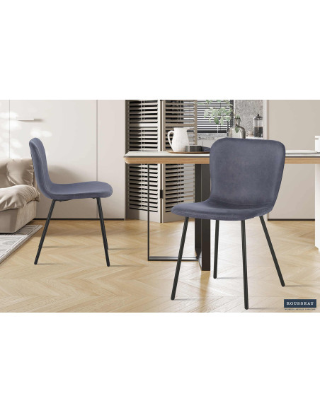 Chaise de salle à manger gris foncé en polyuréthane et métal noir 45x52x77 cm Susan