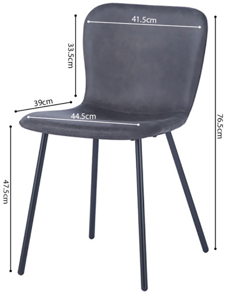 Chaise de salle à manger gris foncé en polyuréthane et métal noir 45x52x77 cm Susan