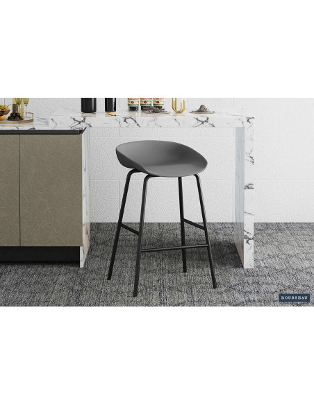 Tabouret de bar gris en polypropylène et métal noir 47,5x46x75 cm Anna