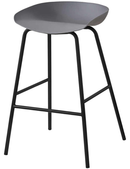 Tabouret de bar gris en polypropylène et métal noir 47,5x46x75 cm Anna
