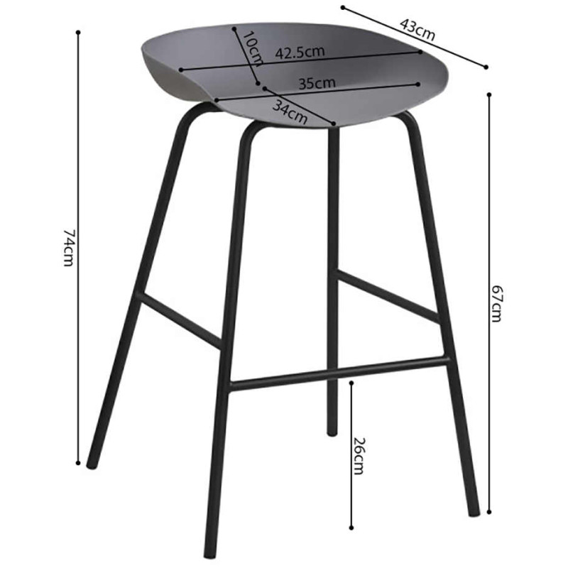 Tabouret de bar gris en polypropylène...