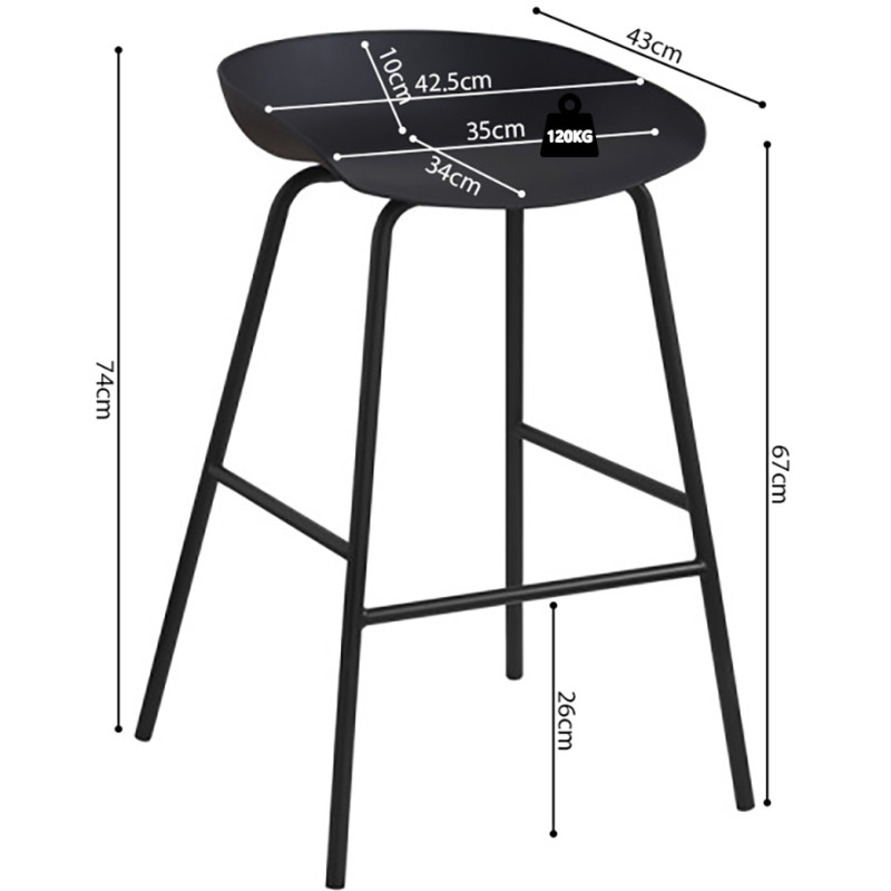 Tabouret de bar noir en polypropylène...