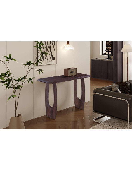 Console d’entrée ovale en manguier massif brun foncé 120x40x76 cm Braga