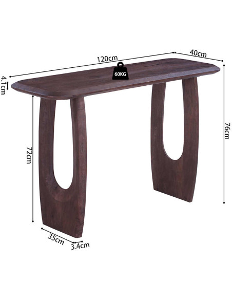 Console d’entrée ovale en manguier massif brun foncé 120x40x76 cm Braga