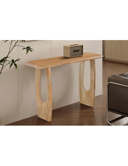 Console d’entrée ovale en manguier massif finition amande 120x40x76 cm Braga