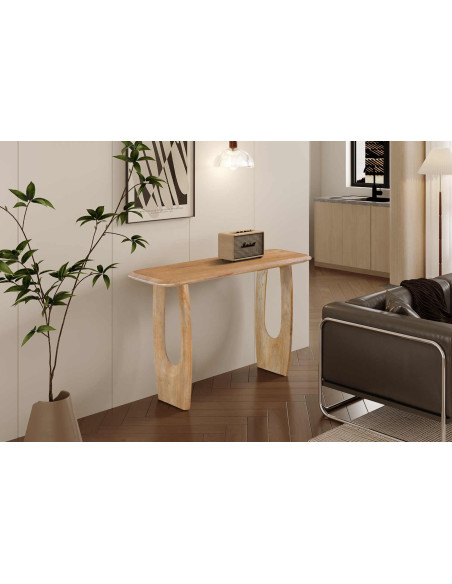 Console d’entrée ovale en manguier massif finition amande 120x40x76 cm Braga