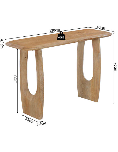 Console d’entrée ovale en manguier massif finition amande 120x40x76 cm Braga