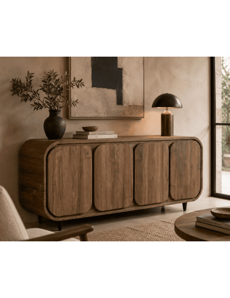 Buffet 4 portes naturel en teck recyclé 200x45x80 cm Nerava