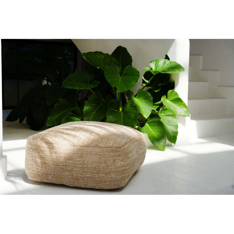 Pouf bas en coton beige 60x60x25 cm...