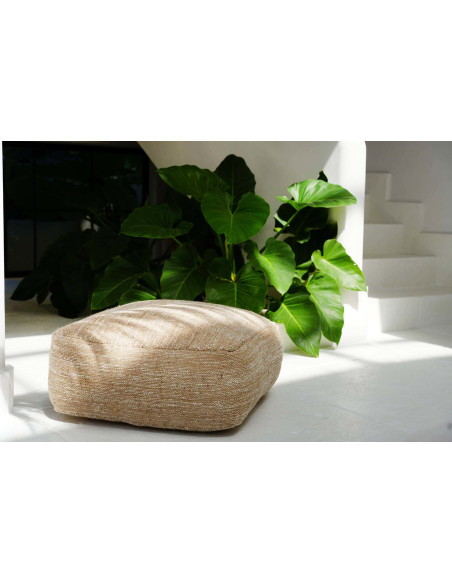 Pouf bas en coton beige 60x60x25 cm The Comfy