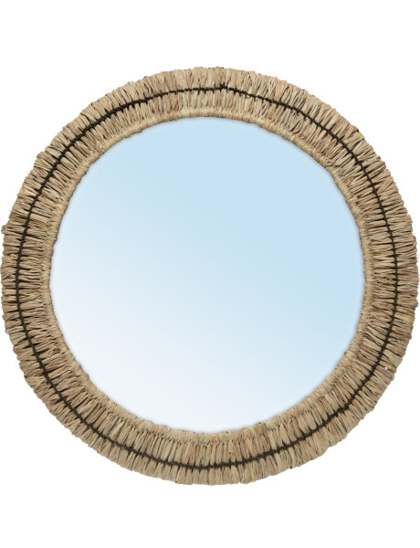 Miroir mural rond en raphia naturel et noir 51 cm The Gajih