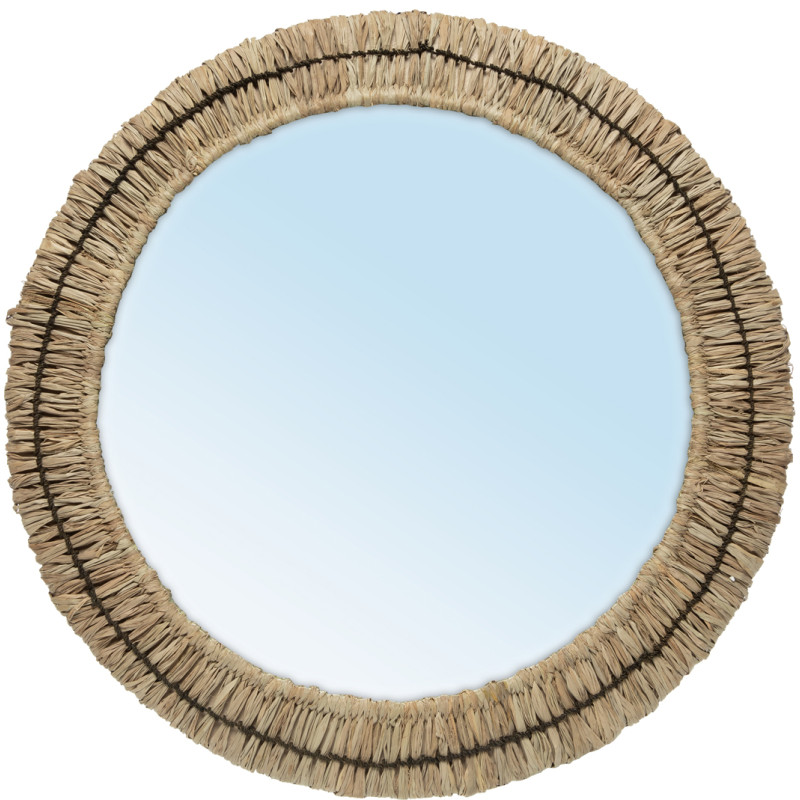 Miroir mural rond en raphia naturel...