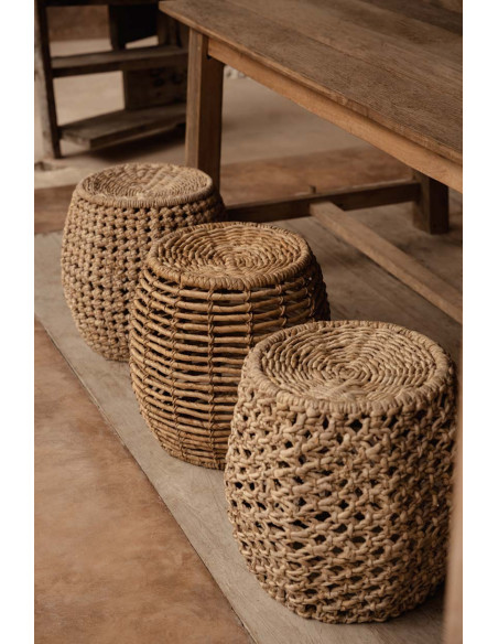 Tabouret panier en feuilles de palmier naturelles 48x48x45 cm The Gustih