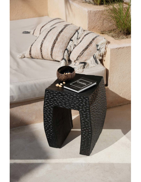 Tabouret d’appoint en bois de suar noir 38x38x47 cm The Montano
