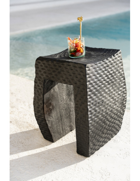 Tabouret d’appoint en bois de suar noir 38x38x47 cm The Montano