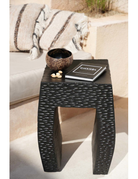 Tabouret d’appoint en bois de suar noir 38x38x47 cm The Montano