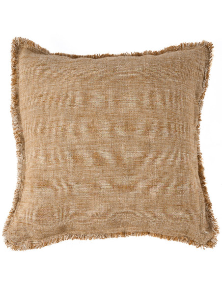 Housse de coussin en lin frangé brun naturel 50x50 cm The Sahara