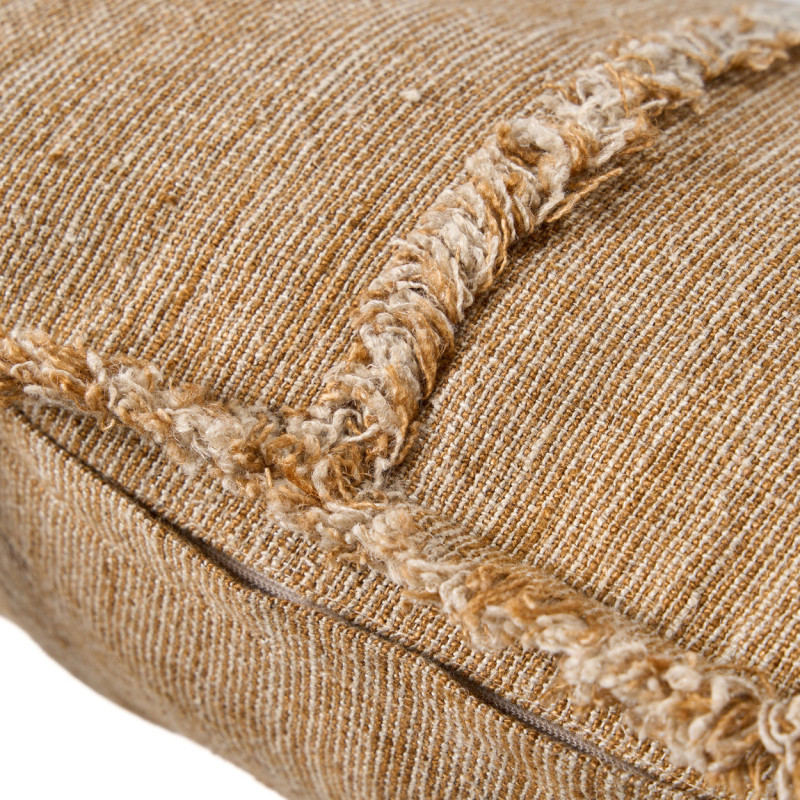 Housse de coussin en lin frangé brun...