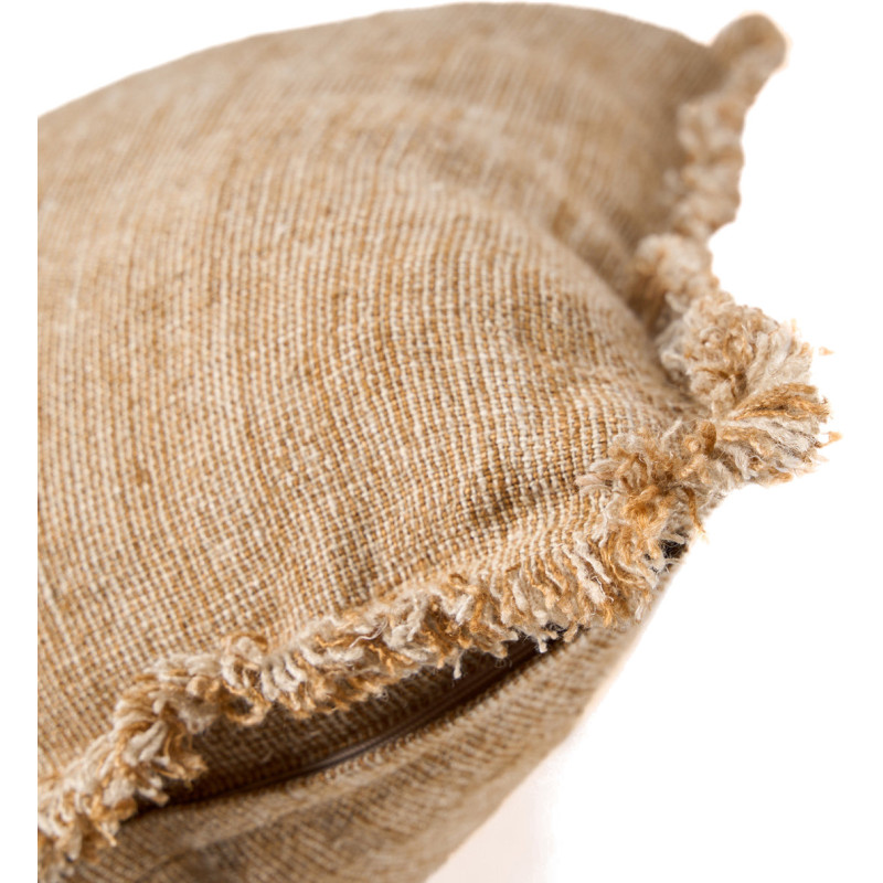Housse de coussin en lin frangé brun...