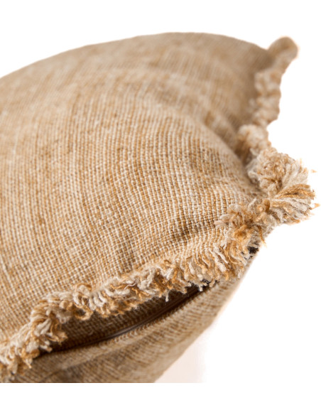Housse de coussin en lin frangé brun naturel 50x50 cm The Sahara