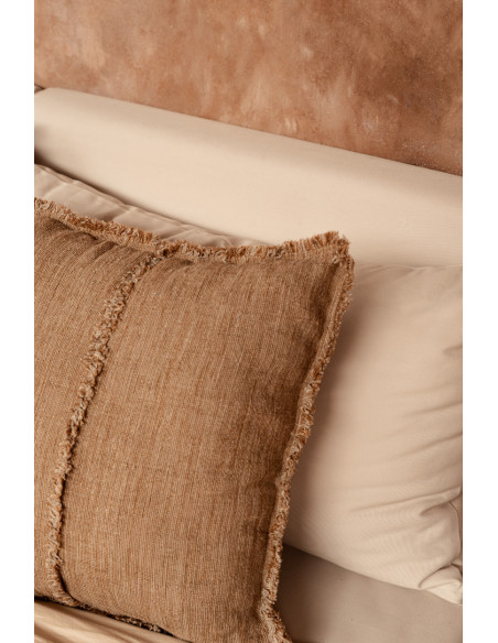 Housse de coussin en lin frangé brun naturel 50x50 cm The Sahara